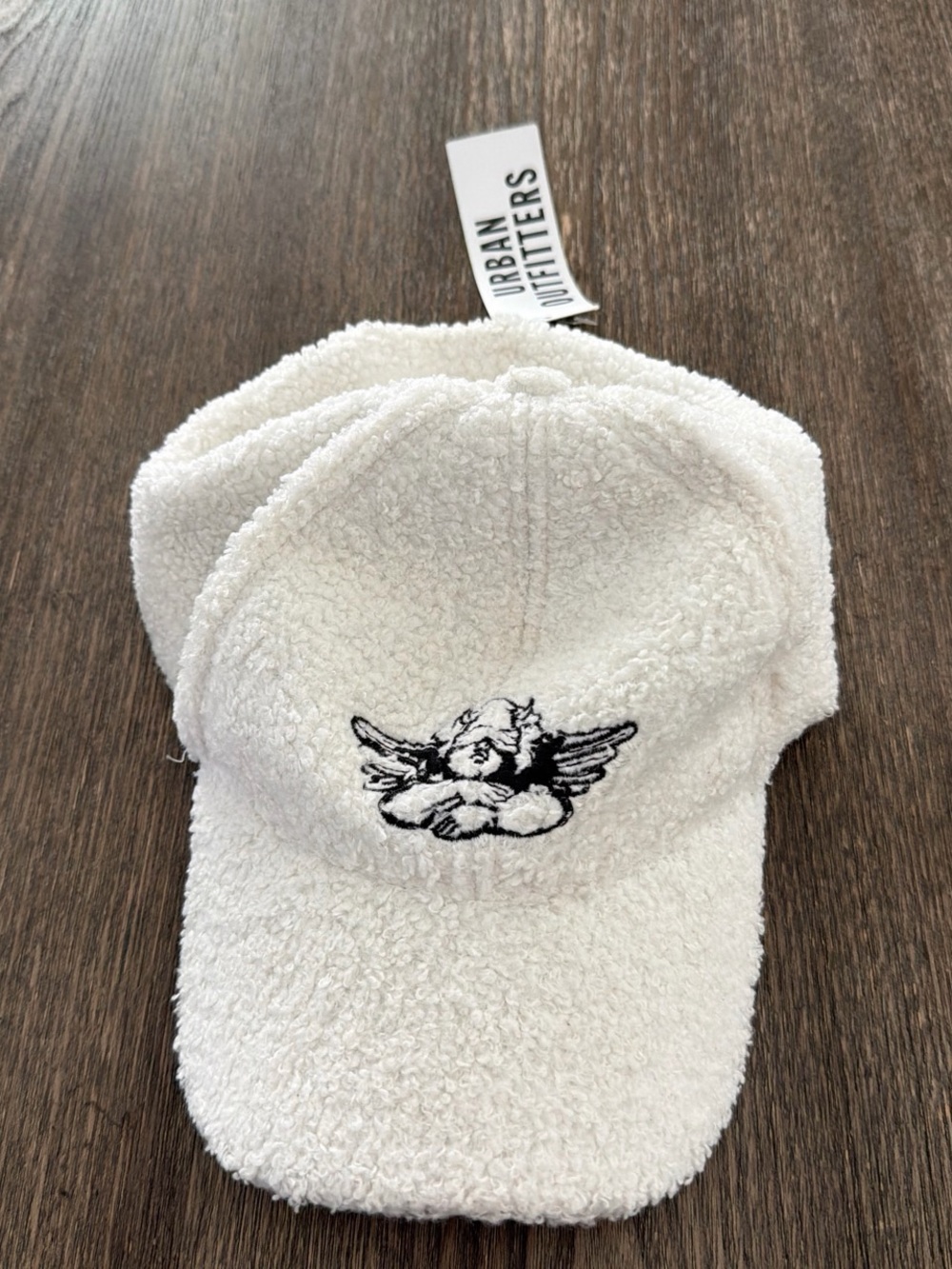 Urban Outfitters Kids White Terry Baseball Cap with Angel Embroidery